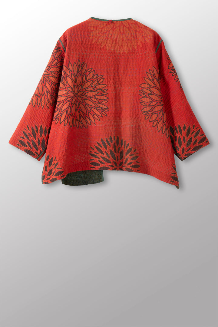 COTTON OVERDYE KANTHA A-LINE SHORT JACKET - ov4019-cgrn002a -