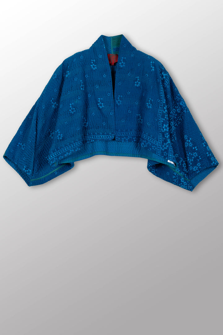 COTTON OVERDYE KANTHA PUFF SLV. SHRUG - ov4062-cblu008a -