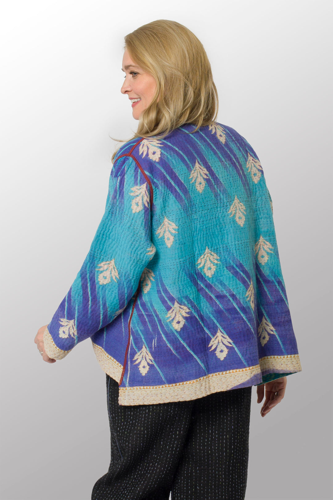 COTTON OVERDYE KANTHA KAFTAN JACKET SHORT - ov4088-ctuq001s -