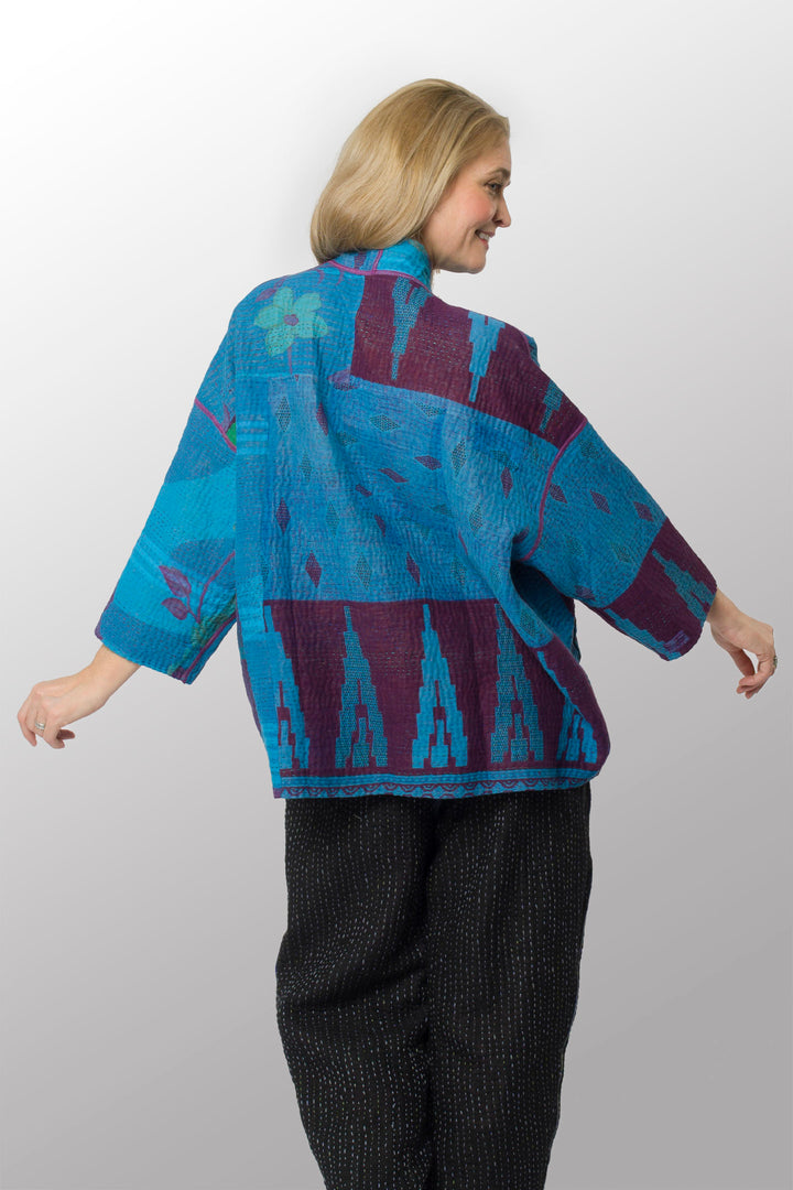 COTTON OVERDYE KANTHA MINI KIMONO JKT - ov4055-cblu002a -
