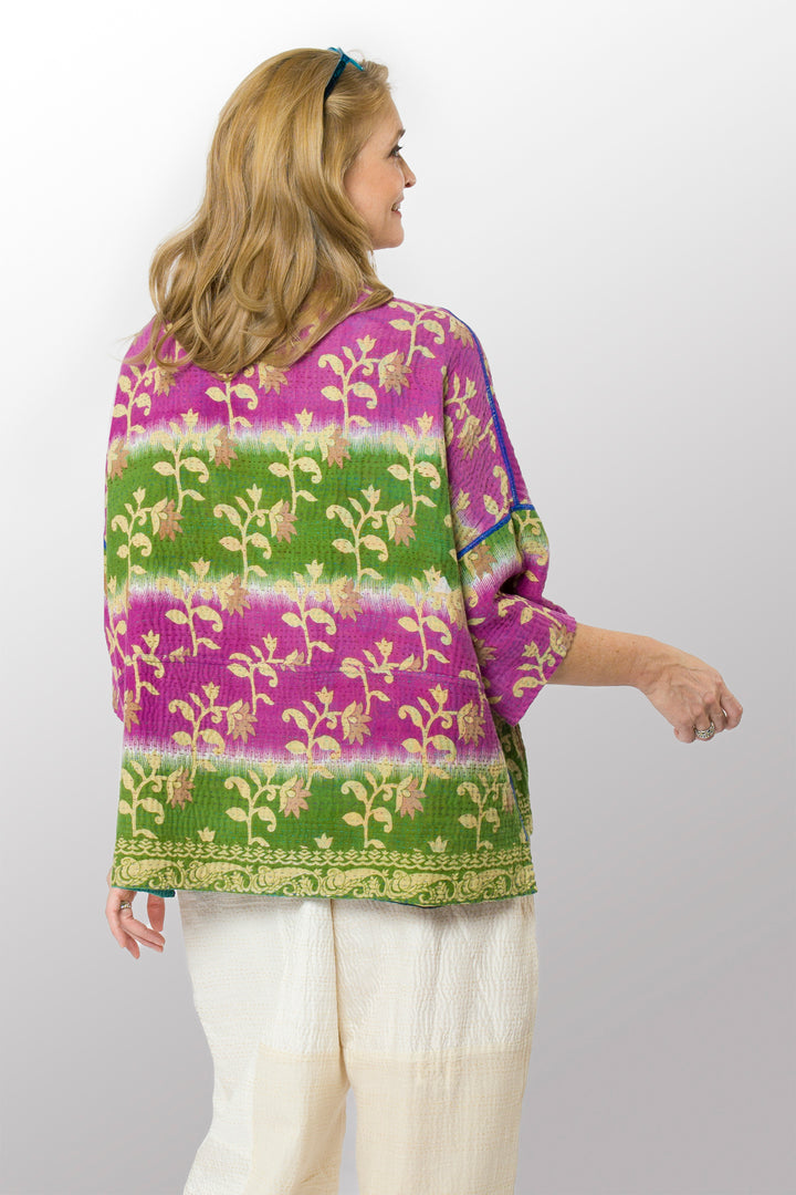 COTTON OVERDYE KANTHA STRAIGHT NECK JACKET - ov4058-ctuq001a -