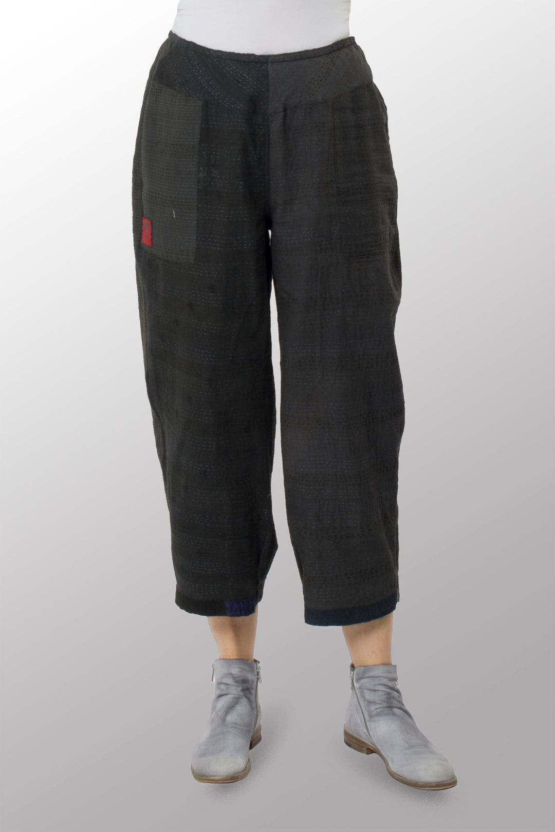 COTTON SILK SW PATCH KANTHA NEW LANTERN PANTS - ws2651-blk -