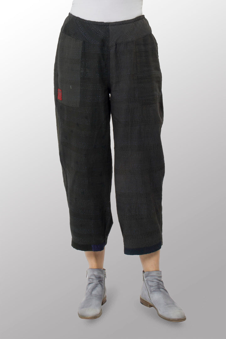 COTTON SILK SW PATCH KANTHA NEW LANTERN PANTS - ws2651-blk -
