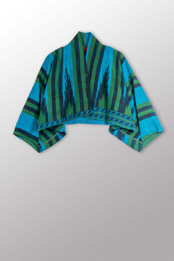 COTTON OVERDYE KANTHA PUFF SLV. SHRUG - ov4062-cblu011a -