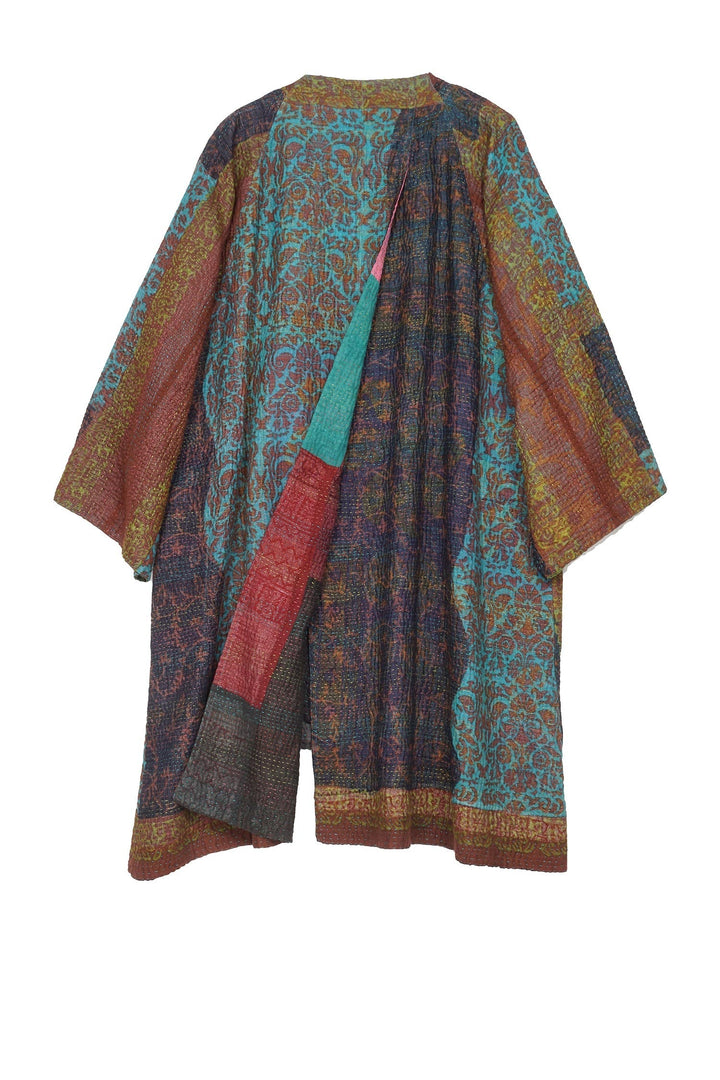 BAGH PRINT KANTHA KIMONO DUSTER - bg4317-brn -