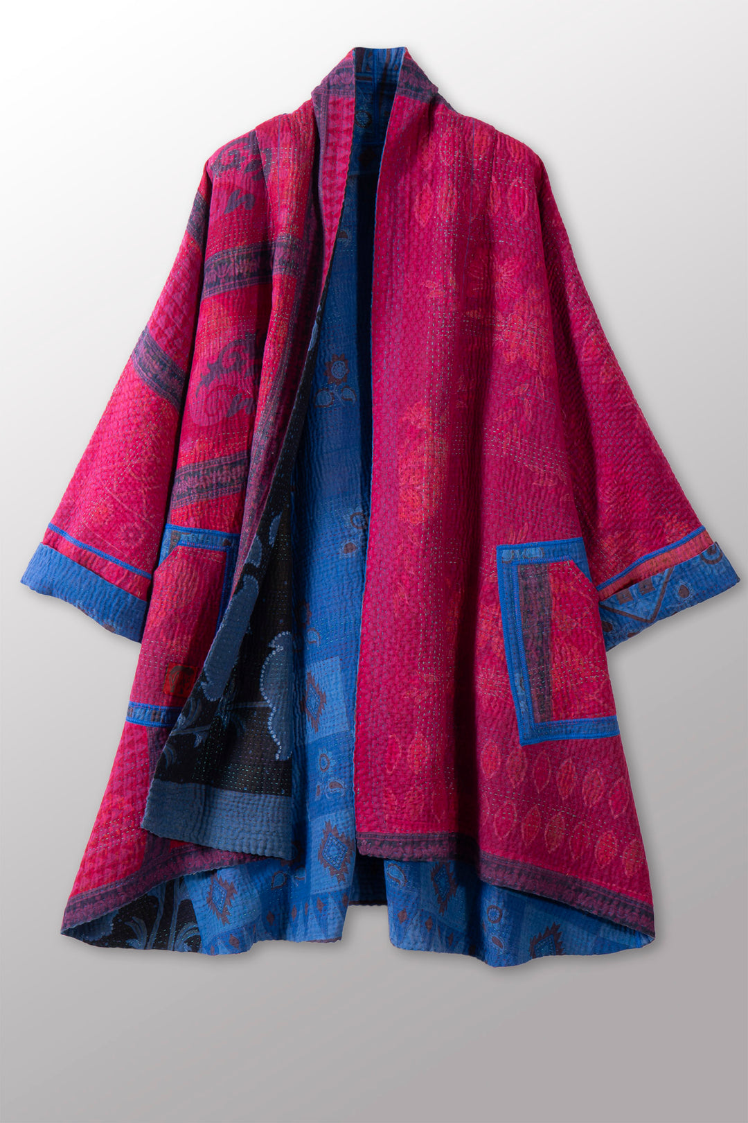 COTTON OVERDYE KANTHA KIMONO LONG JKT - ov4005-cblu008a -