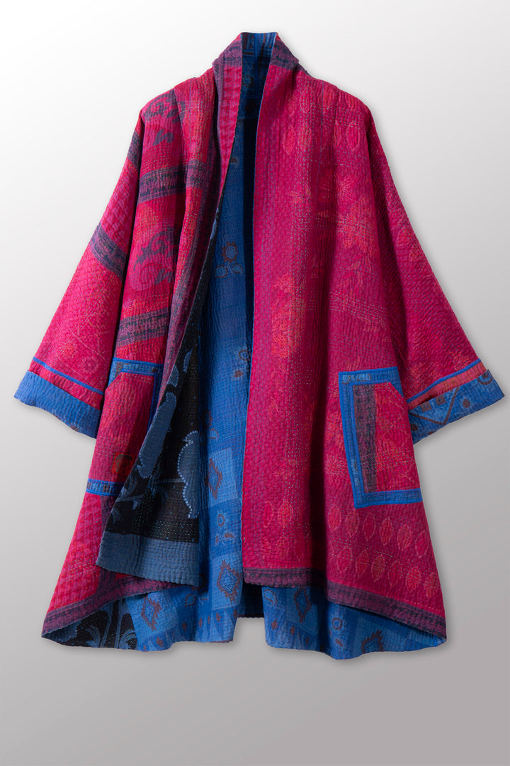COTTON OVERDYE KANTHA KIMONO LONG JKT - ov4005-cblu008a -