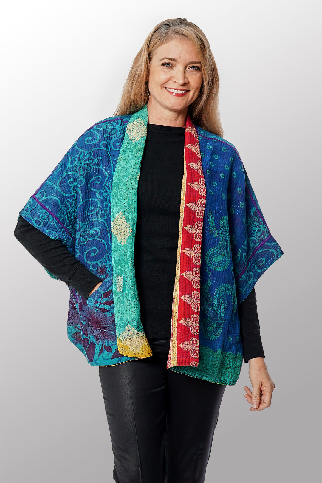 COTTON OVERDYE KANTHA MINI PONCHO - ov4060-ctel002a -