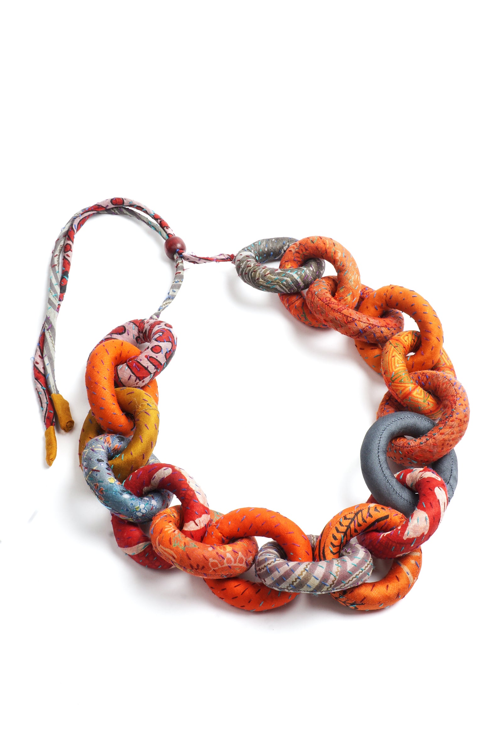 VINTAGE SILK KANTHA CHAIN NECKLACE - sv2724-org - – Mieko Mintz US