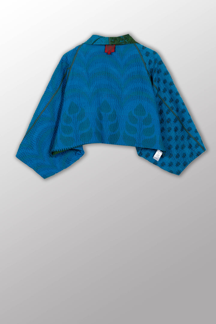 COTTON OVERDYE KANTHA PUFF SLV. SHRUG - ov4062-cblu010a -