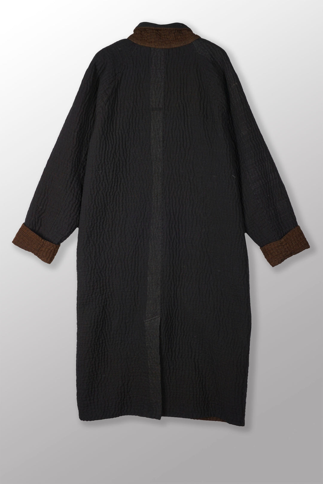 QUILTED VINTAGE COTTON WITH FLANNEL KANTHA RAGLAN SLEEVE COAT - fq5337-blk -