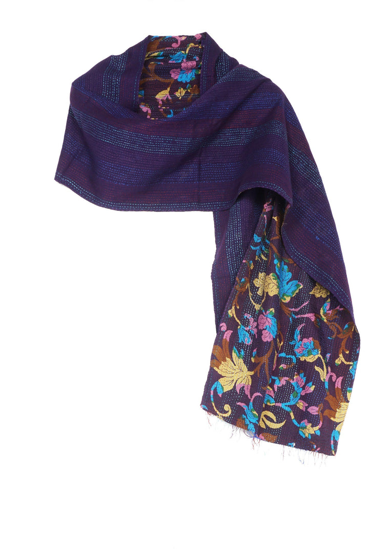 FLORAL SILK PRINT KANTHA SCARF SMALL - fs2800-nvy -