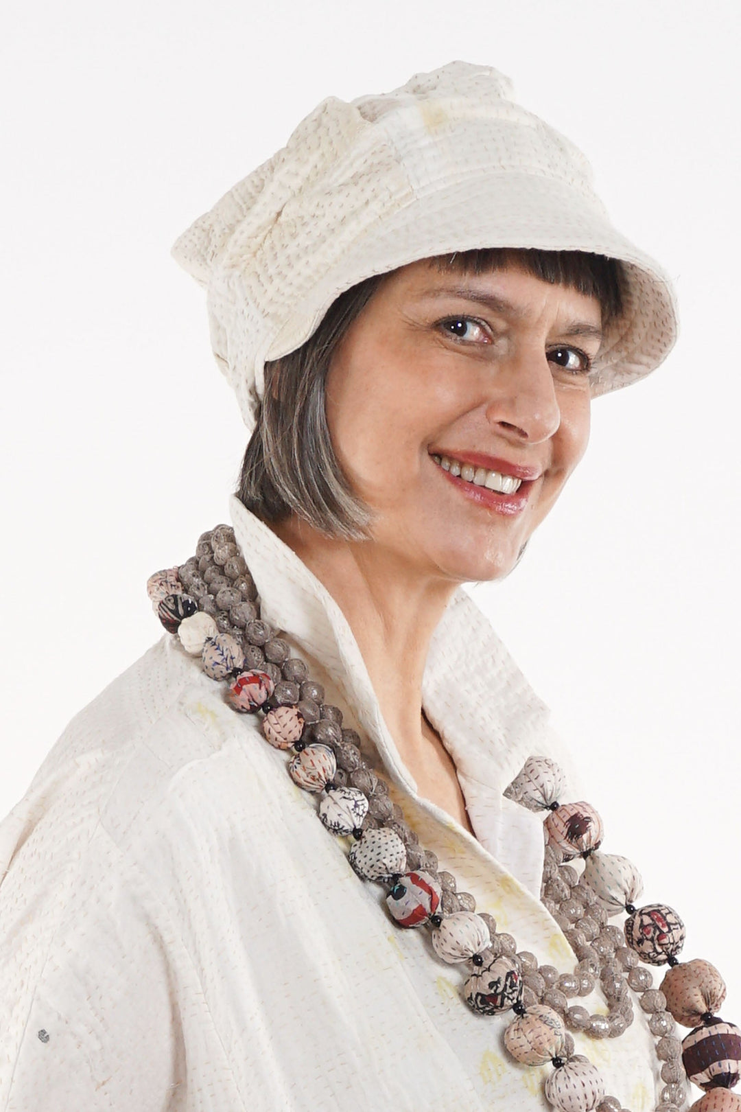 JAIPUR WHITE KANTHA HALF BRIM HAT - jw4881-ivy -