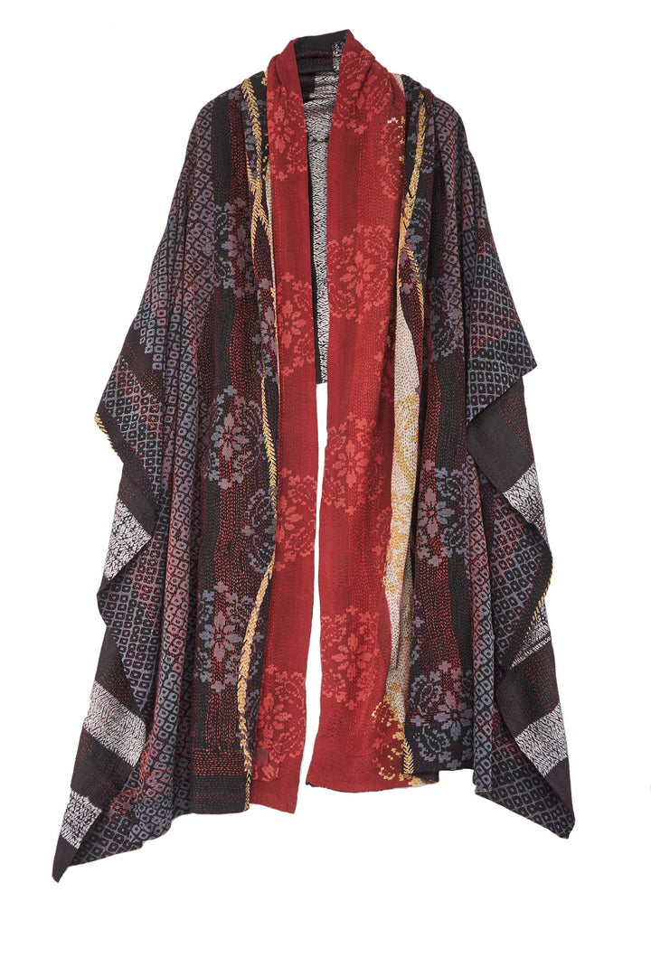 KIMONO PRINT KANTHA SHAWL LARGE - kp2803-blk -