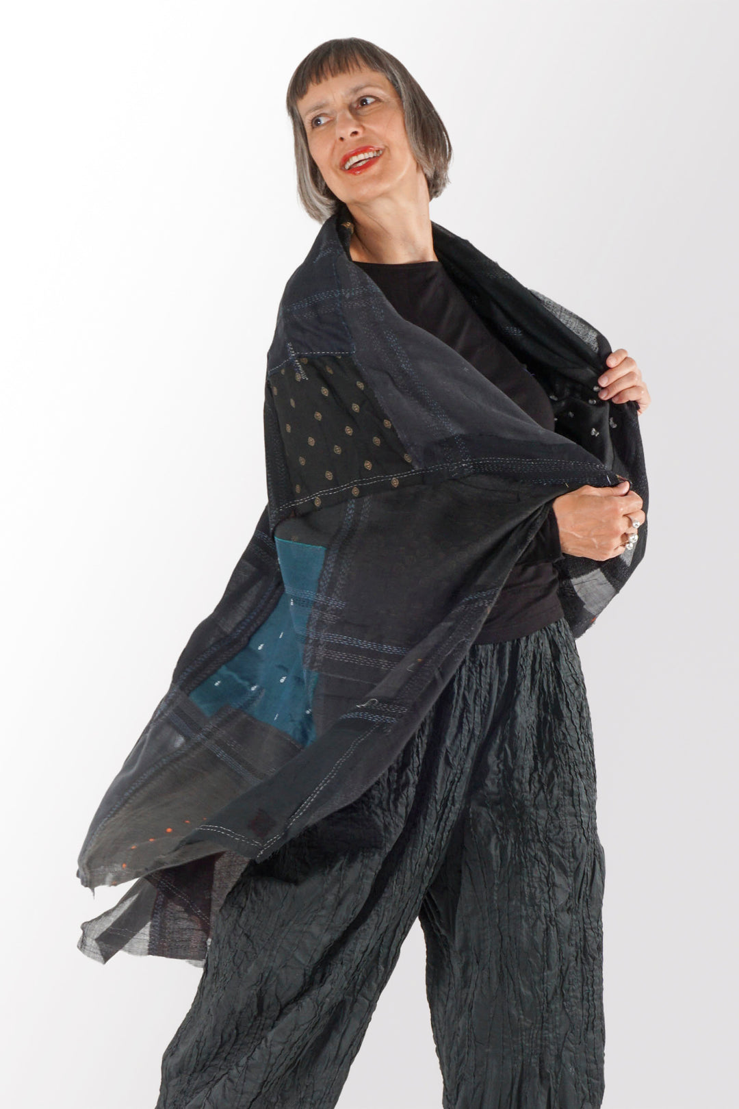 MOSAIC TILE PATCH KANTHA SQUARE SCARF X-LARGE - mt1812-blk -