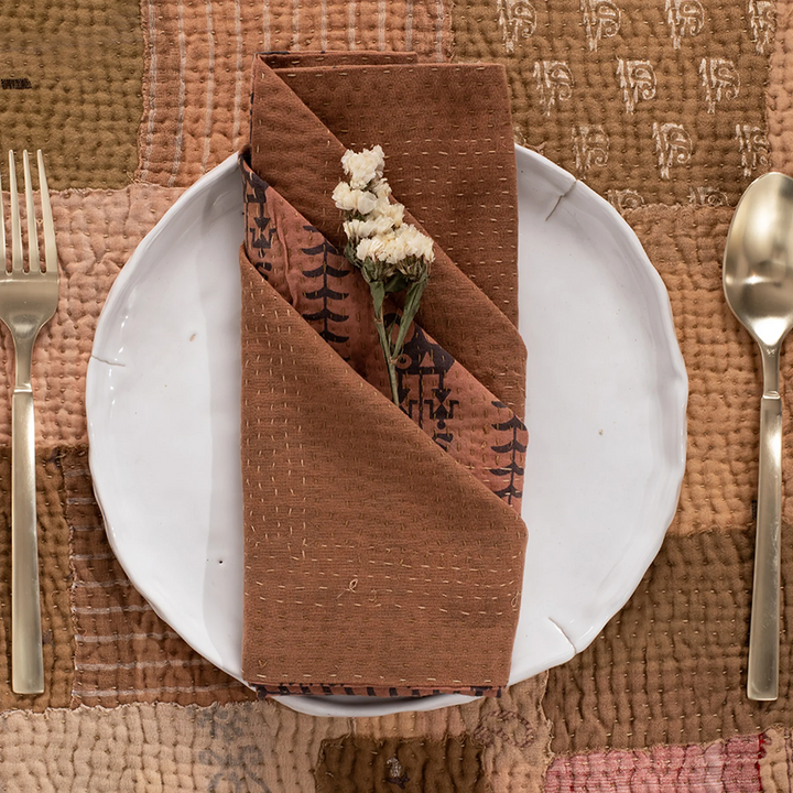 Mosaic Fray Handmade Vintage Kantha Napkin -Mushroom -