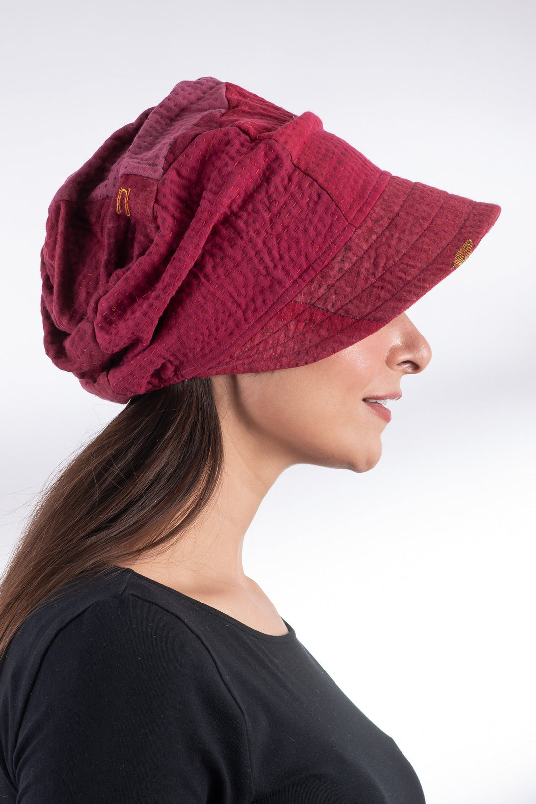 OMBRE PATCHED KANTHA HALF BRIM HAT - op4881-red -