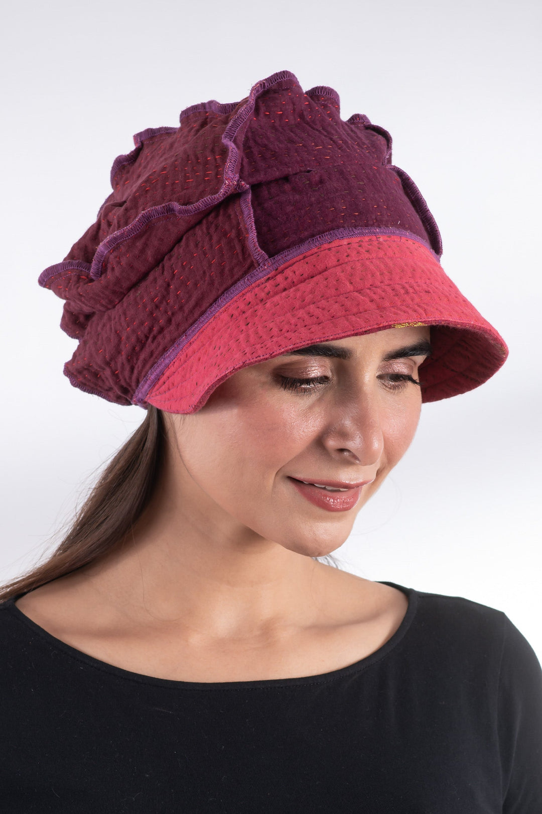 OMBRE PATCHED KANTHA HALF BRIM HAT - op4881-red -