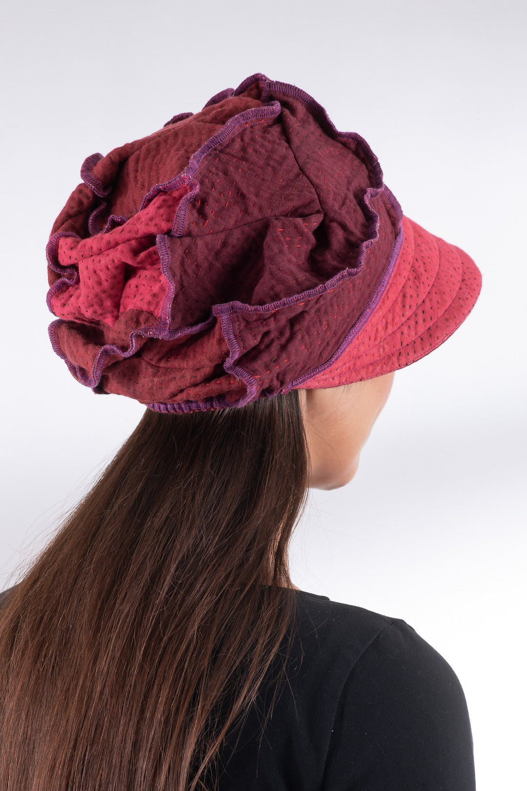 OMBRE PATCHED KANTHA HALF BRIM HAT - op4881-red -