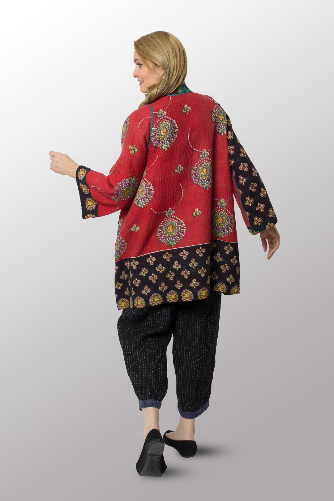 COTTON OVERDYE KANTHA A-LINE JKT - ov4003-cgrn028a -