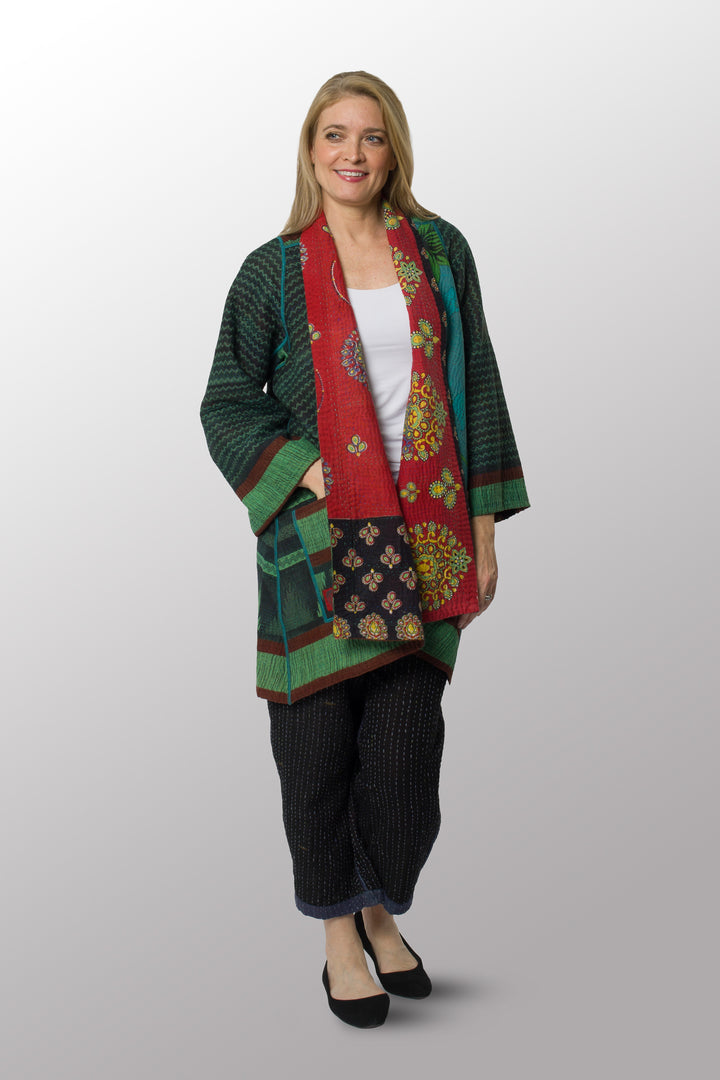 COTTON OVERDYE KANTHA A-LINE JKT - ov4003-cgrn028a -