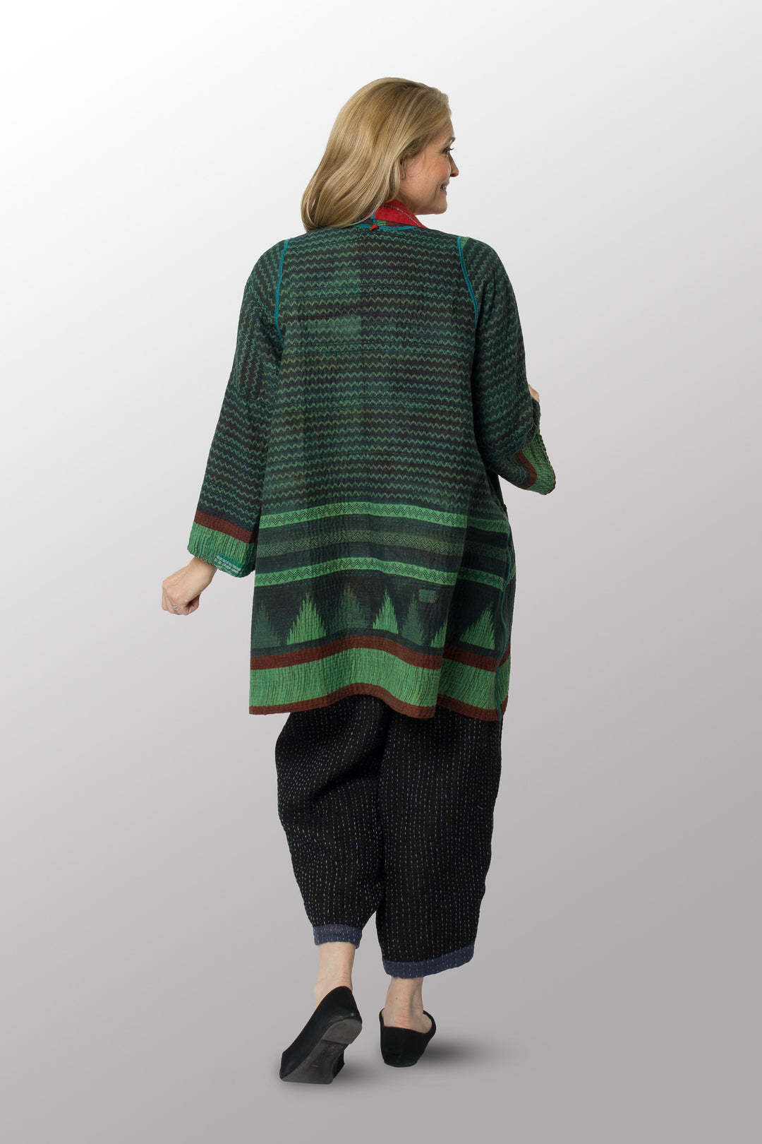 COTTON OVERDYE KANTHA A-LINE JKT - ov4003-cgrn028a -