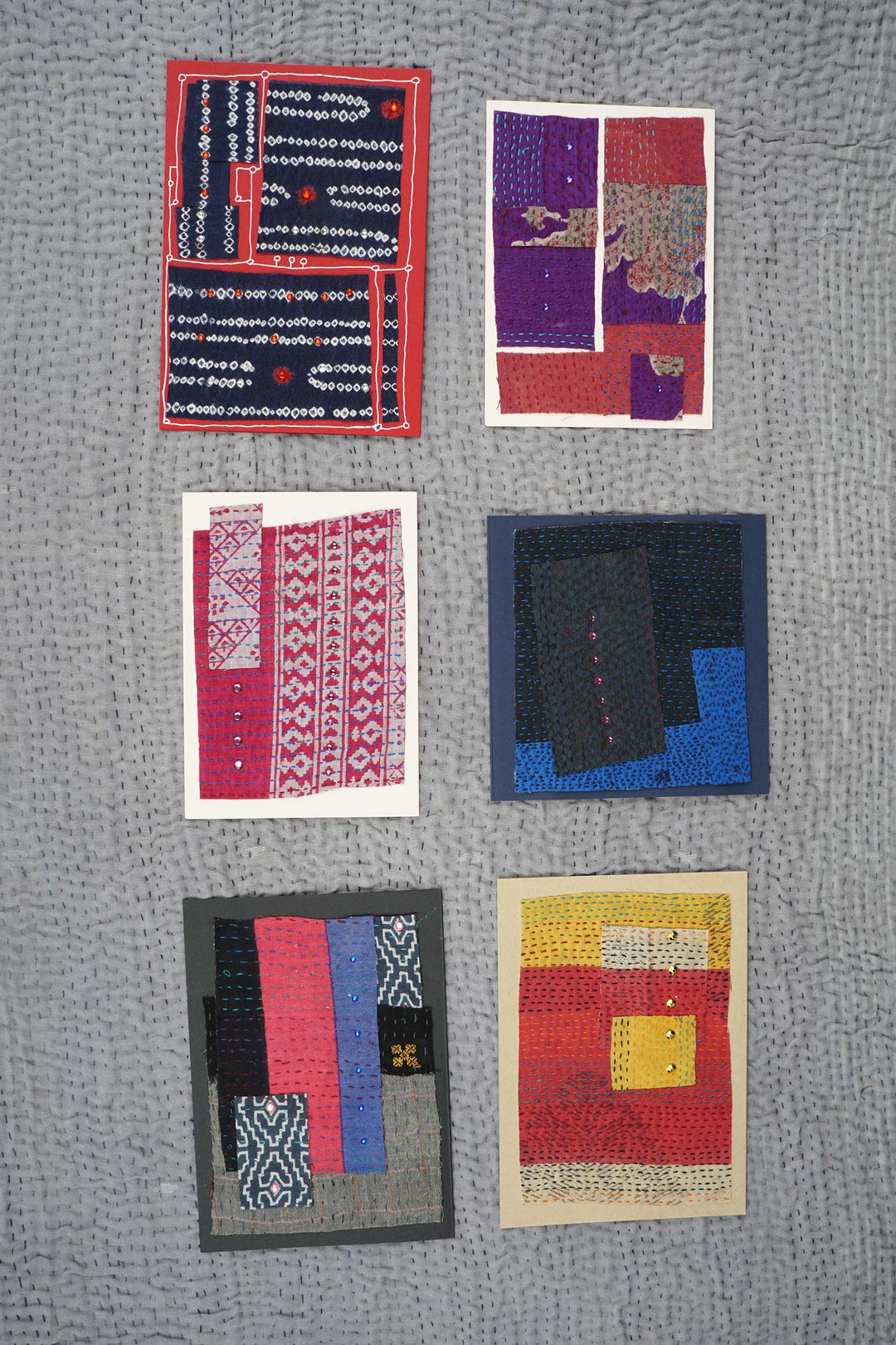 HOLIDAY KANTHA ART CARD, SET OF 6 - zu1969-0002a -