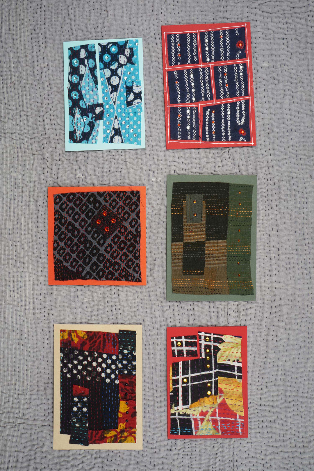 HOLIDAY KANTHA ART CARD, SET OF 6 - zu1969-0006a -