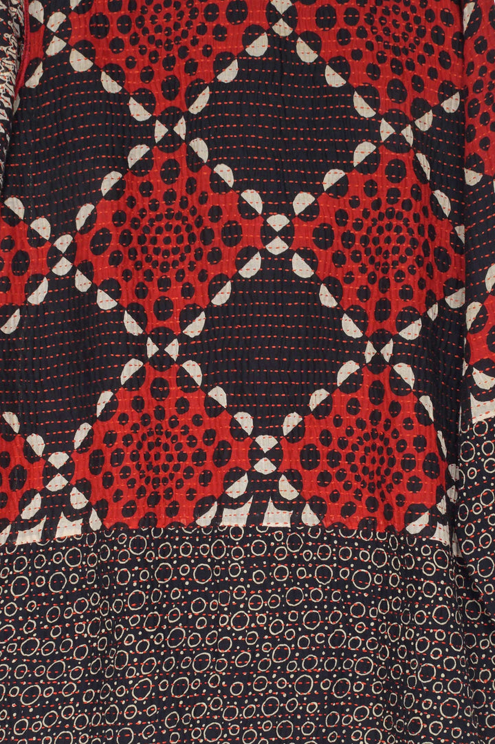 BBK  W VINTAGE BACKING KANTHA A-LINE JKT - pk2003-red -