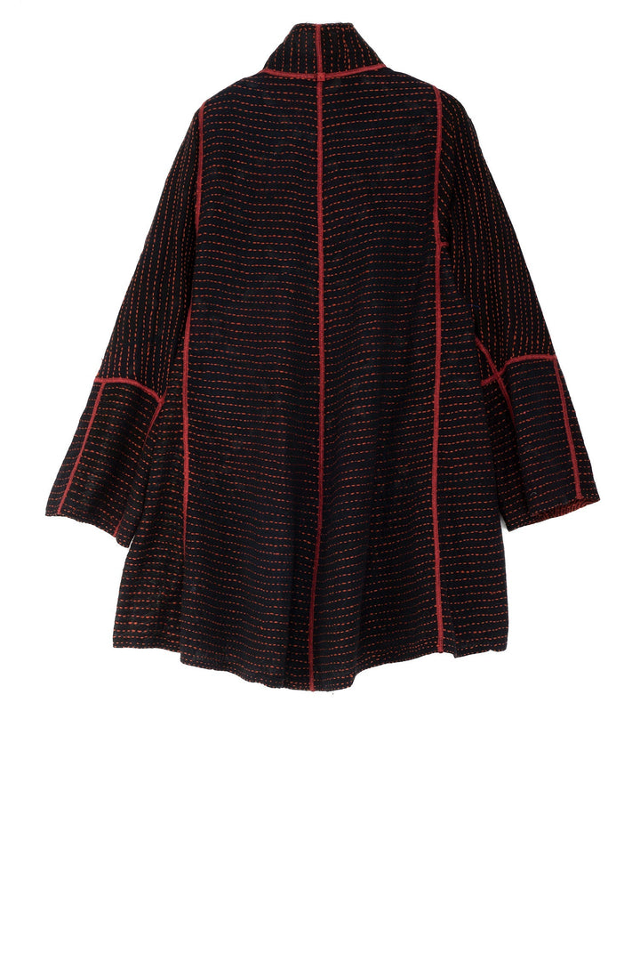 BBK  W VINTAGE BACKING KANTHA FLARE LONG JKT - pk2021-red -