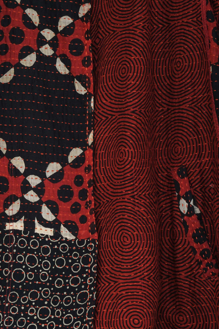 BBK  W VINTAGE BACKING KANTHA FLARE LONG JKT - pk2021-red -