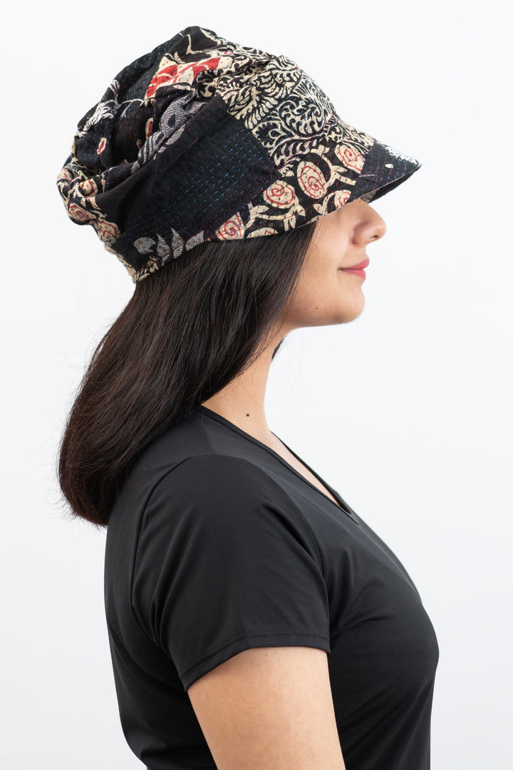 PATCHED PRINT KANTHA HALF BRIM HAT - pp2881-blk -