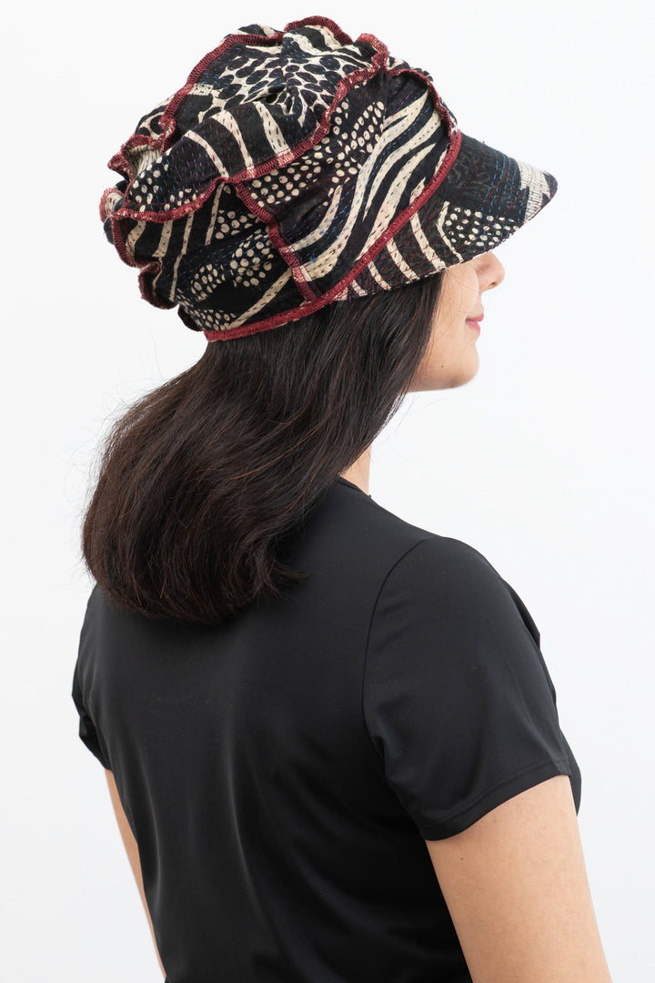 PATCHED PRINT KANTHA HALF BRIM HAT - pp2881-blk -