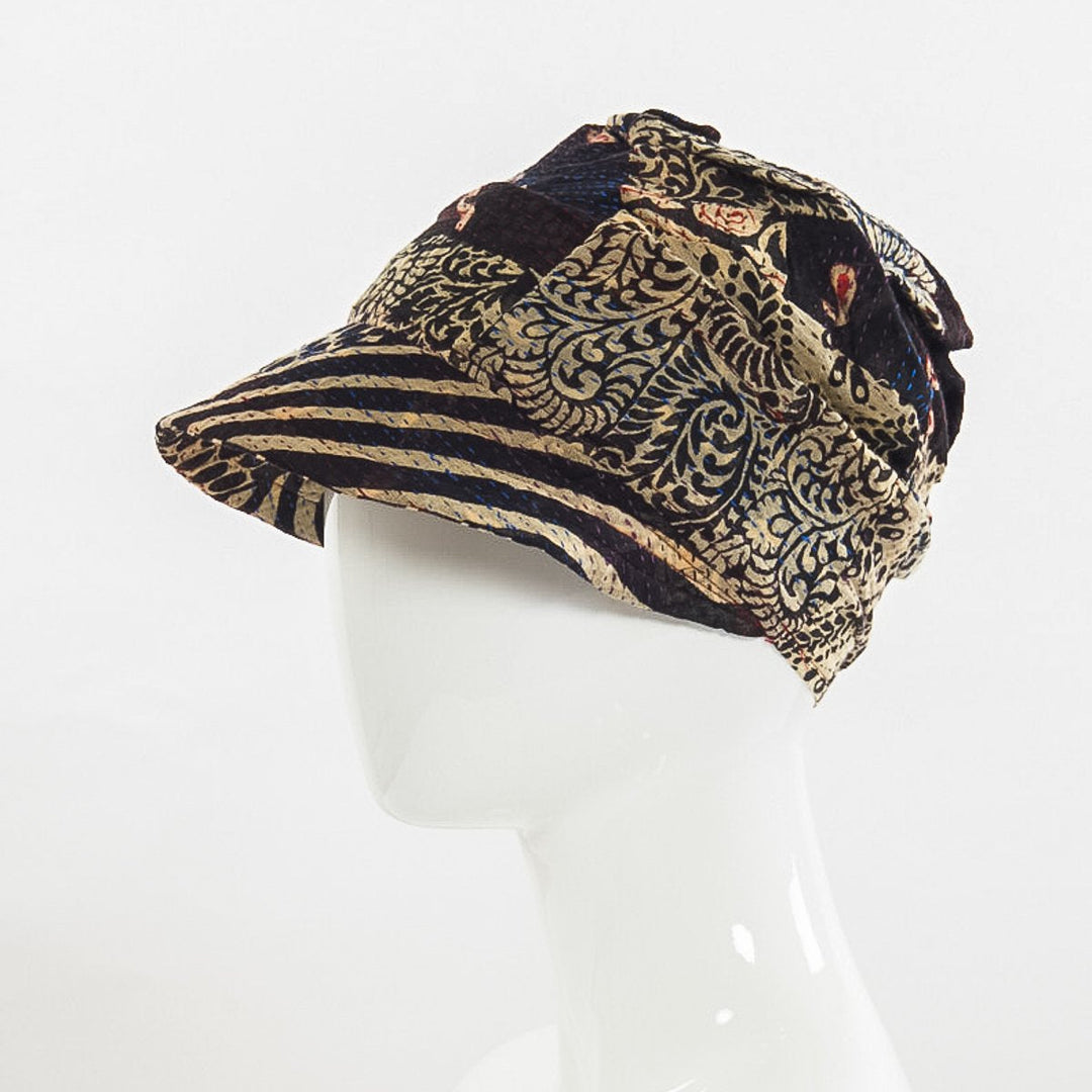 PATCHED PRINT KANTHA HALF BRIM HAT - pp2881-blk -