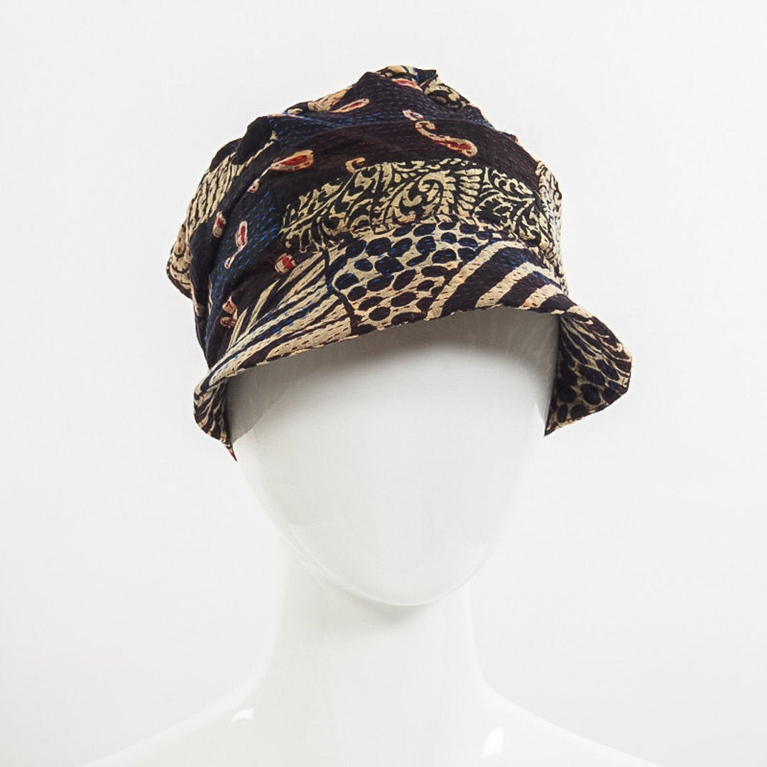 PATCHED PRINT KANTHA HALF BRIM HAT - pp2881-blk -