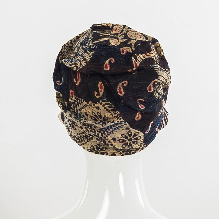 PATCHED PRINT KANTHA HALF BRIM HAT - pp2881-blk -