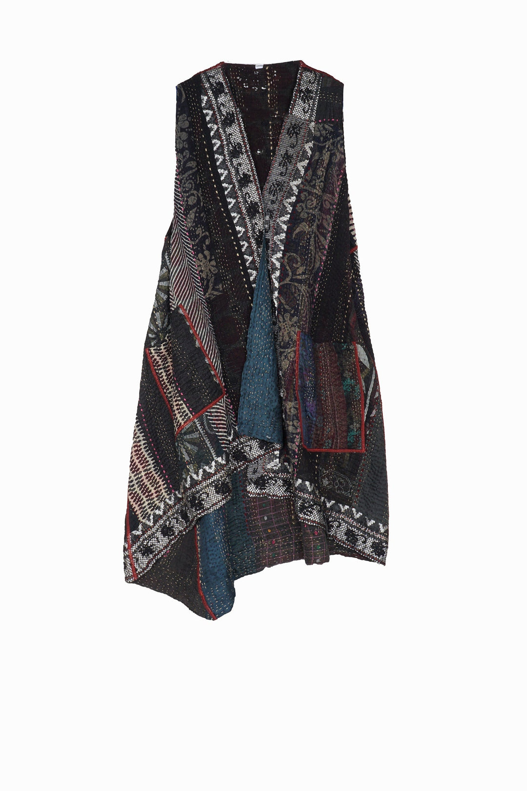 STRIPE RALLIS KANTHA WRAP VEST - pr4213-blk -