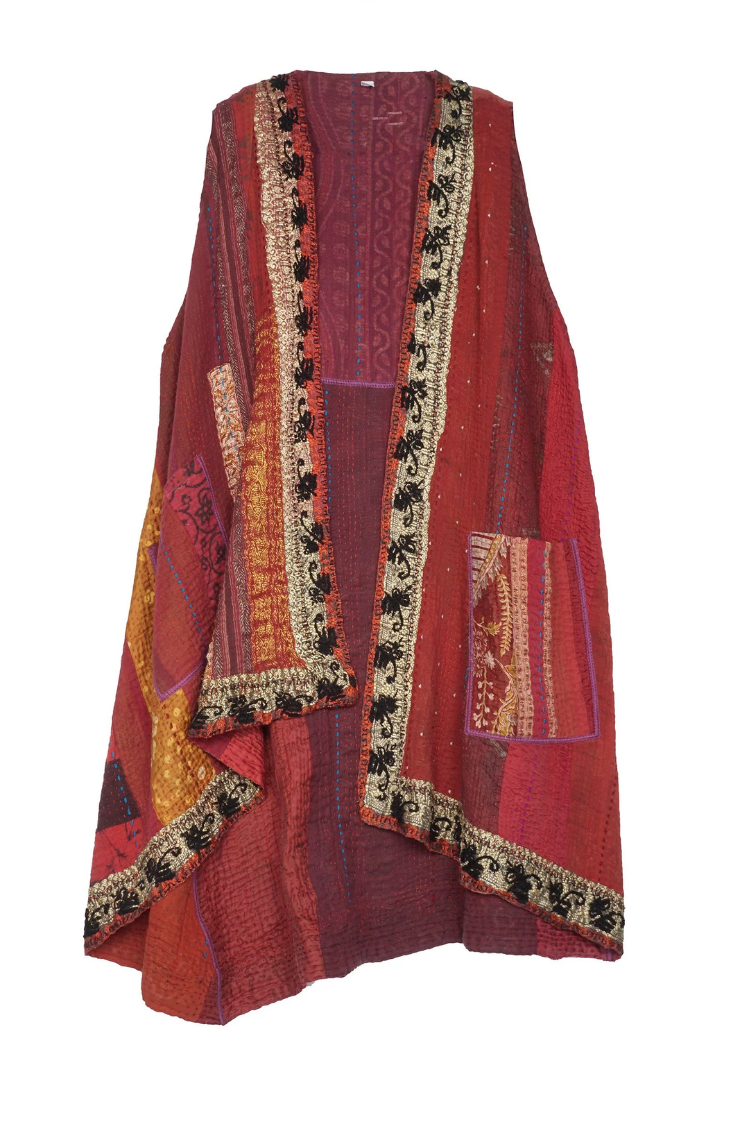 STRIPE RALLIS KANTHA WRAP VEST - pr4213-red -