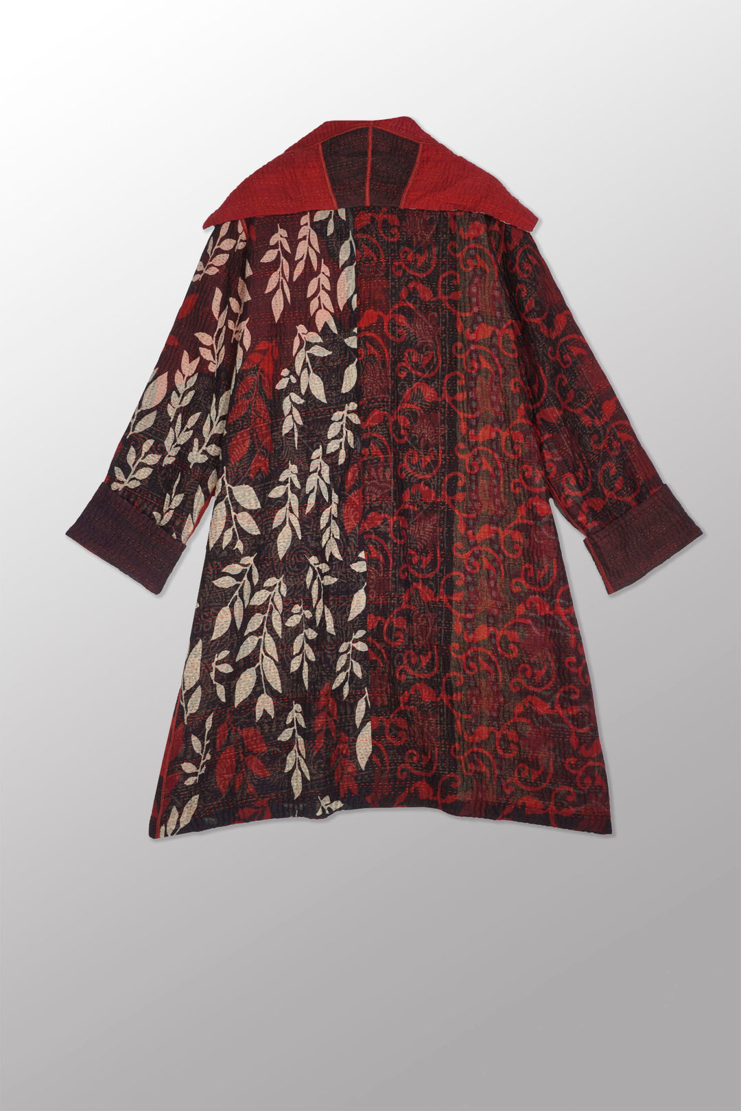 BIG PRINTED PATCH WITH OMBRE BACKING KANTHA  POCKET MEDIUM COAT - px4316-red -