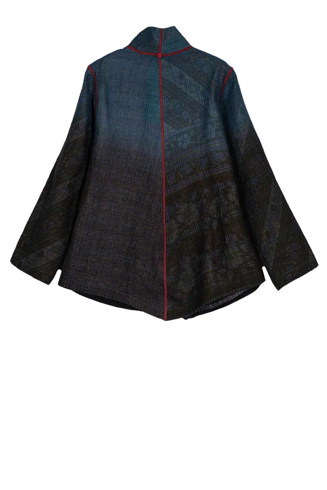 STRIPE AND BENDS KANTHA WING COLLAR JACKET - sb4013-grn -