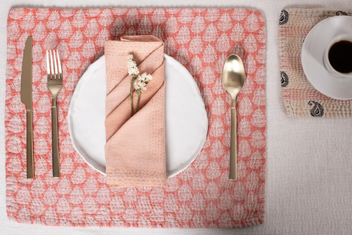 Mosaic Fray Handmade Vintage Kantha Placemat -Shallot (SET OF 2)