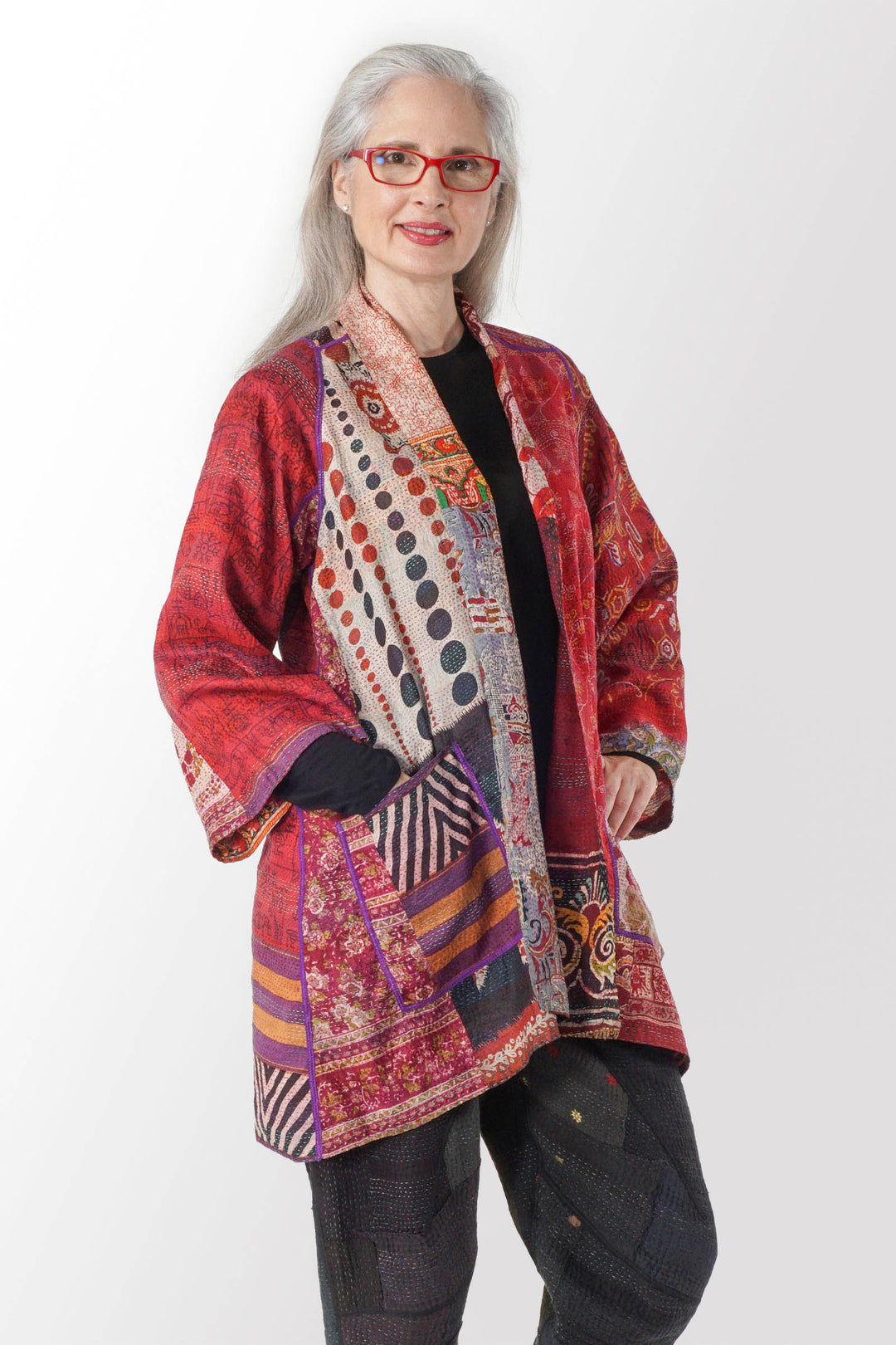 VINTAGE SILK KANTHA A-LINE JKT - sv2003-0359a -