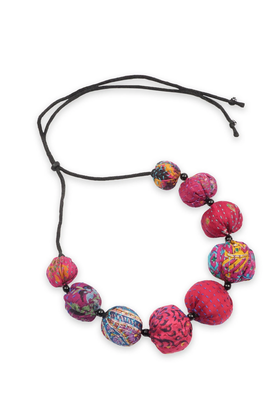 VINTAGE SILK KANTHA NUTS SHORT NECKLACE - sv2700-pik -