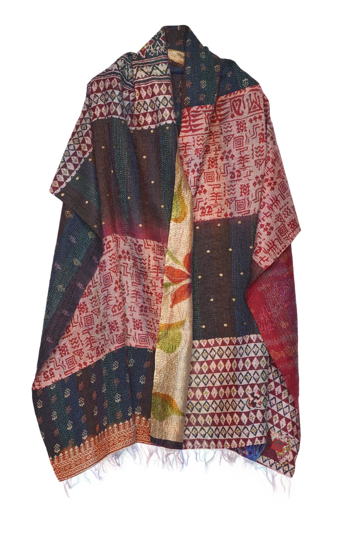 VINTAGE SILK KANTHA SHAWL MEDIUM - sv2802-0006a -