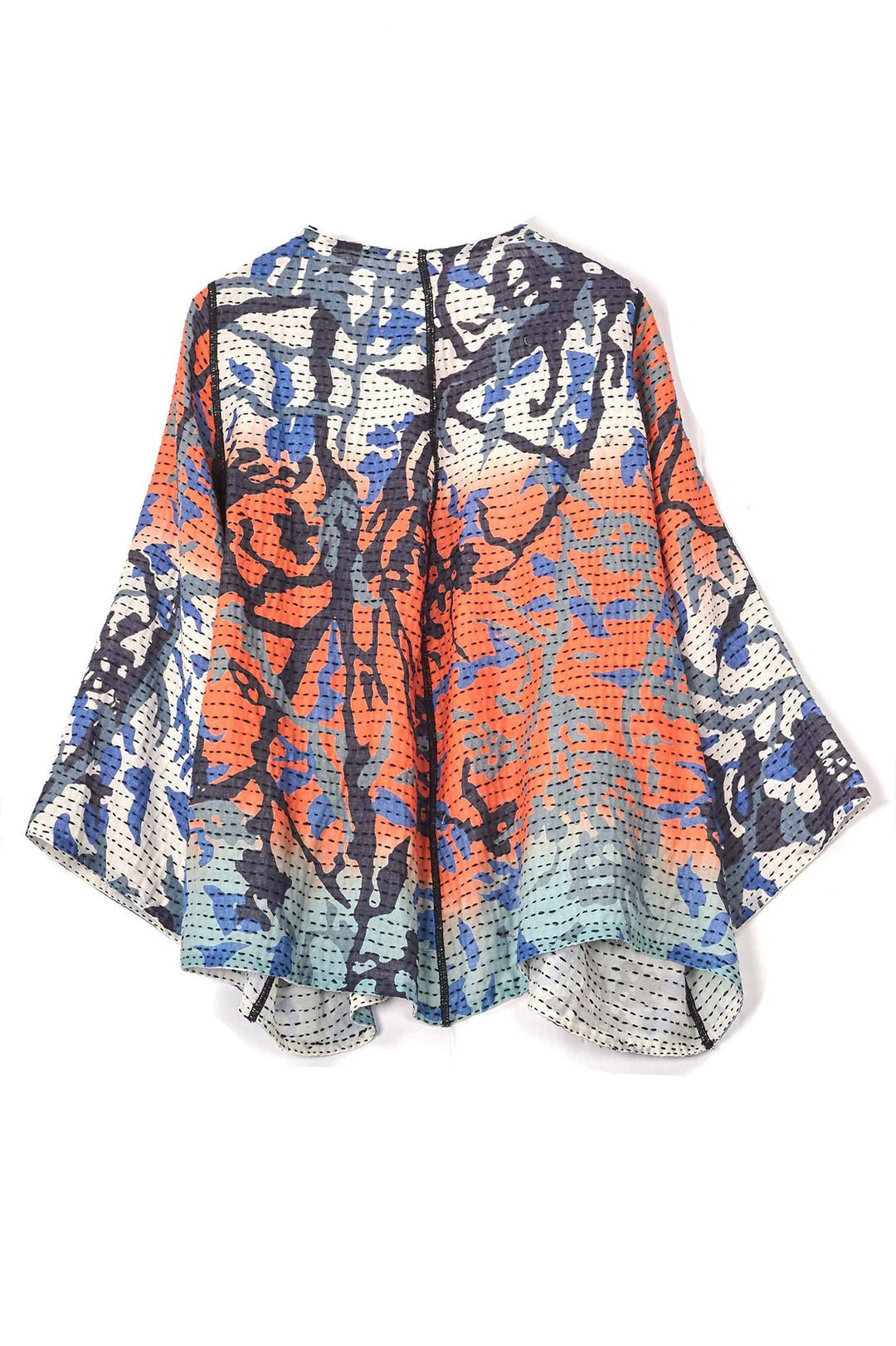 SUMMER BREEZE PRINT KANTHA BELL SHAPE JKT - sz2048-blu -
