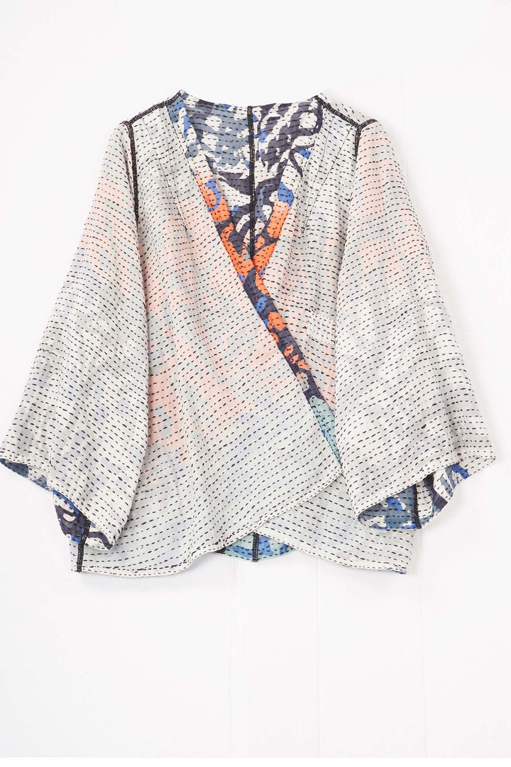 SUMMER BREEZE PRINT KANTHA BELL SHAPE JKT - sz2048-blu -