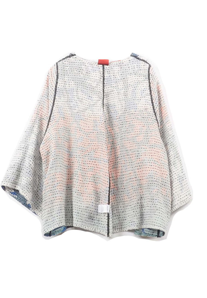 SUMMER BREEZE PRINT KANTHA BELL SHAPE JKT - sz2048-blu -