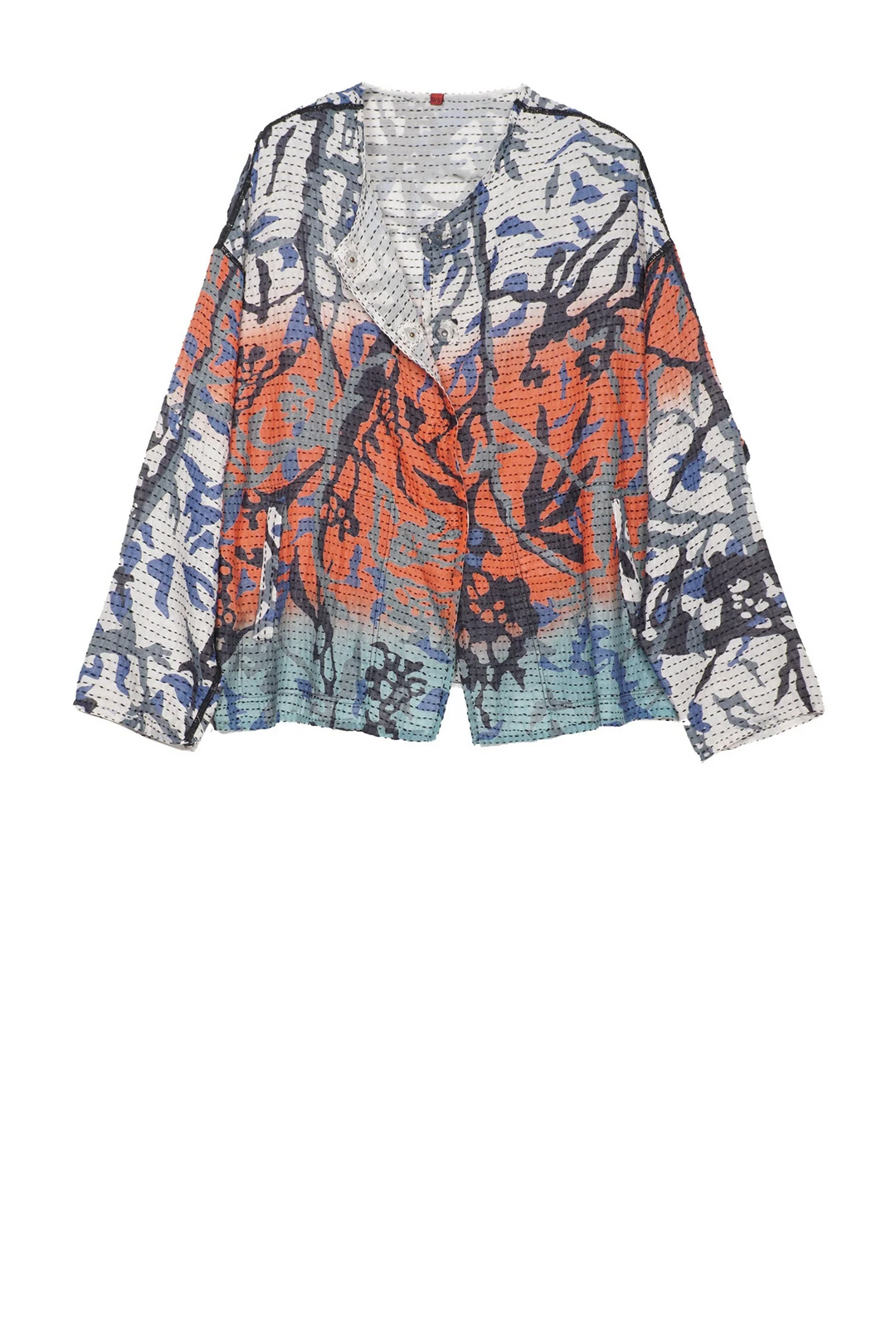 SUMMER BREEZE PRINT KANTHA CREW NECK SHORT JKT - sz2053-blu -