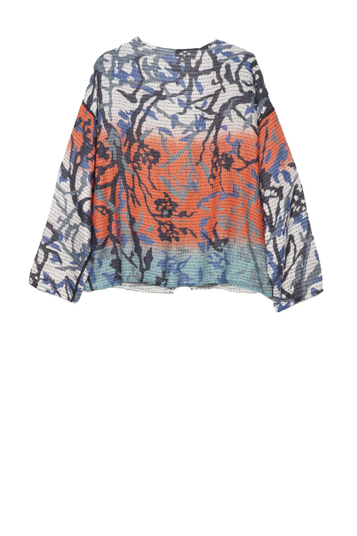 SUMMER BREEZE PRINT KANTHA CREW NECK SHORT JKT - sz2053-blu -