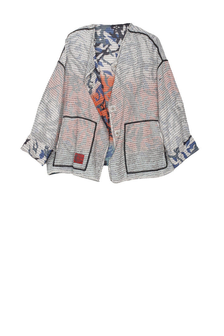 SUMMER BREEZE PRINT KANTHA CREW NECK SHORT JKT - sz2053-blu -